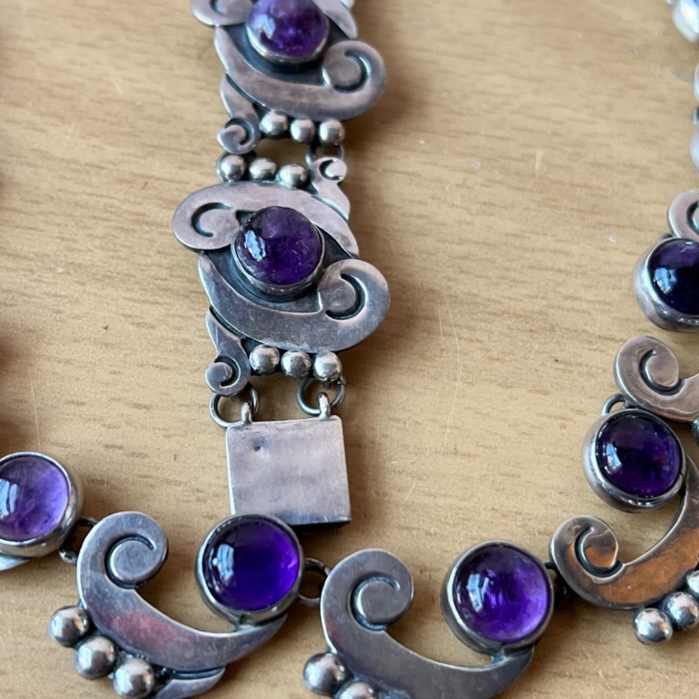 FELIPE MARTINEZ TAXCO 1940'S AMETHYST STERLING NECKLACE AND BRACELET SET MEXICO - Picture 2 of 16